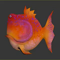 Colorful Fish Sculpture with Red and Orange Hues and Glowing 3D Art Design
