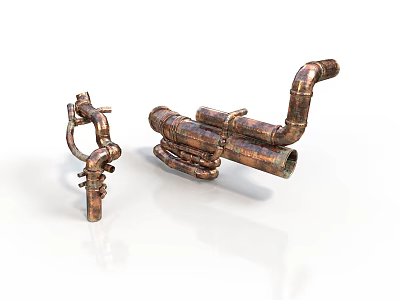 Industrial Copper Pipe Fittings with Elbow Joints and Straight Pipes 3d model