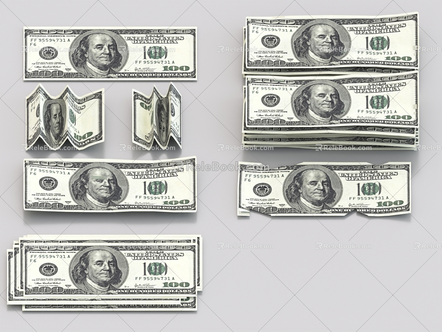 US Dollar Euro US Knife Banknotes 3d model