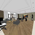Modern Office Interior With Sofa Coffee Table Office Desk TV And Wooden Floor