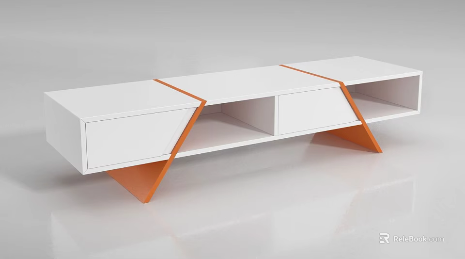 Modern Coffee Table With White Top And Orange Angled Support Legs Design 3d model