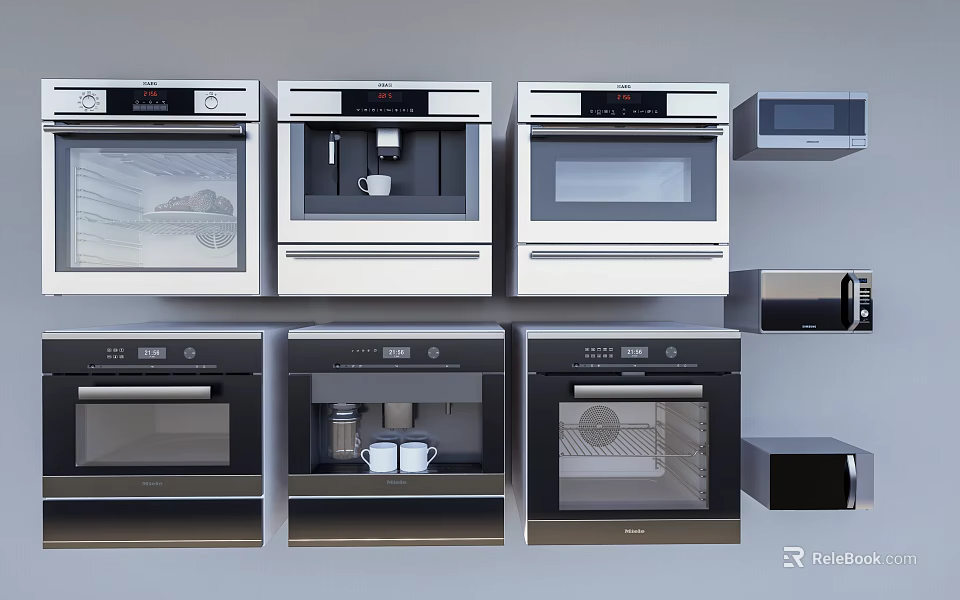 Modern Built in Kitchen Appliances Including Oven Microwave And Coffee Maker 3d model 