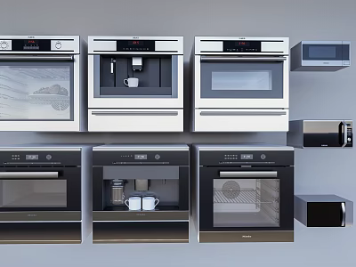 Modern Built in Kitchen Appliances Including Oven Microwave And Coffee Maker 3d model