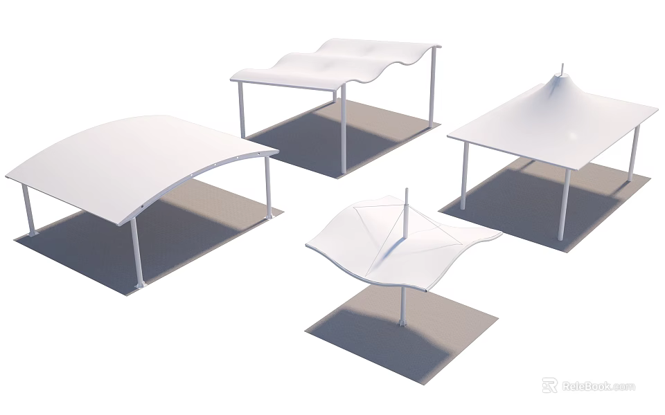 White Canopies For Outdoor Use With Modern Steel Frames And Various Shapes 3d model 