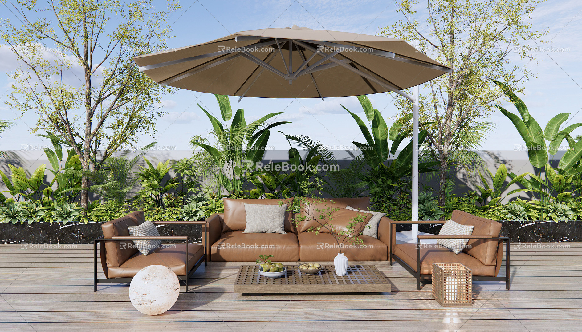 Modern outdoor sofa outdoor leisure sofa coffee table combination 3d model