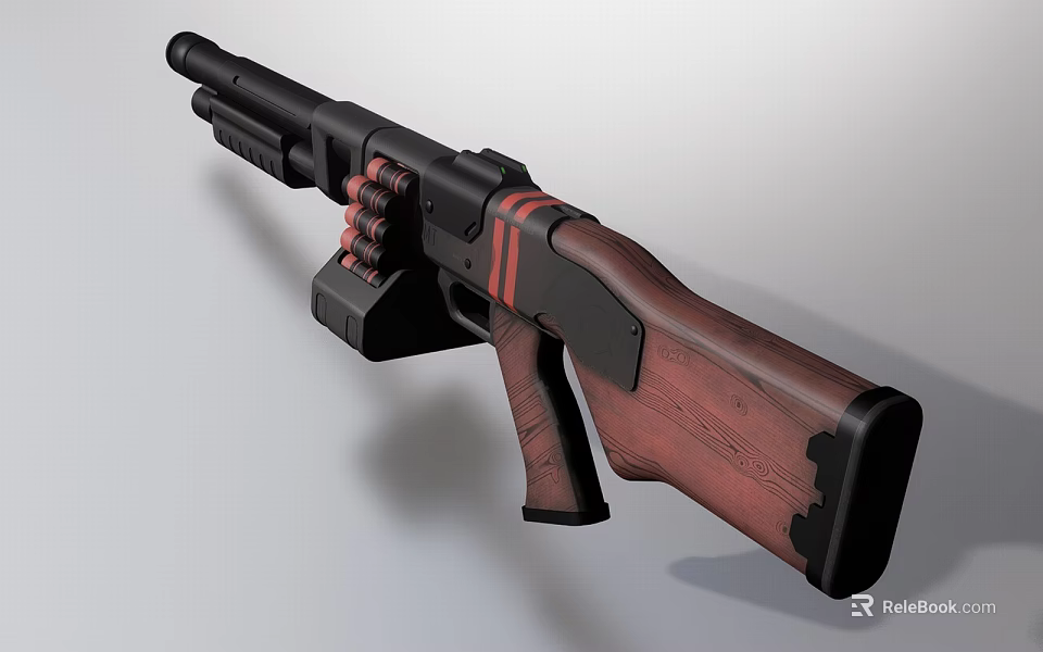 Modern Tactical Rifle with Wooden Stock Black Metal Body and Red Accents 3d model 