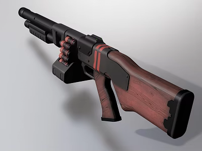 Modern Tactical Rifle with Wooden Stock Black Metal Body and Red Accents 3d model