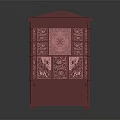 Plant Decorated Red Carved Structure With Intricate Patterns And Poles