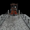 Vintage Tricycle With Wooden Seat Metal Frame And Large Wheels On Stone Pavement