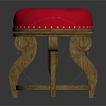 Traditional Style Sofa Stool With Red Upholstered Seat And Carved Wooden Legs