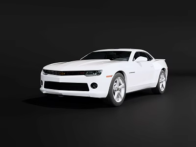White Chevrolet Camaro Two Door Sports Car With Sleek Design On Black Background 3d model