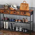 Multi Tiered Wooden Metal Entryway Shelf With Handbag Hat Flower Vase And Shoes