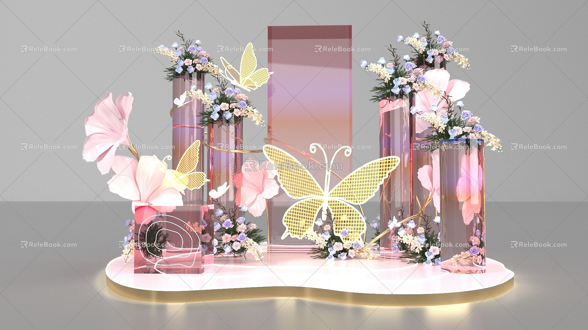 Net Red Card Point Anniversary Flower Art Transparent Pink Butterfly Small Fresh Beauty Chen 3d model