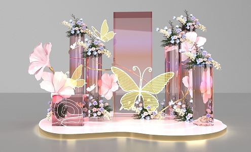 Net Red Card Point Anniversary Flower Art Transparent Pink Butterfly Small Fresh Beauty Chen 3d model