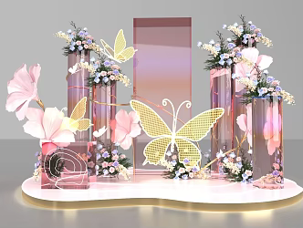 Net Red Card Point Anniversary Flower Art Transparent Pink Butterfly Small Fresh Beauty Chen 3d model