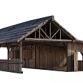 Traditional Ancient Wooden Architecture With Sloped Roof Veranda And Wooden Railing
