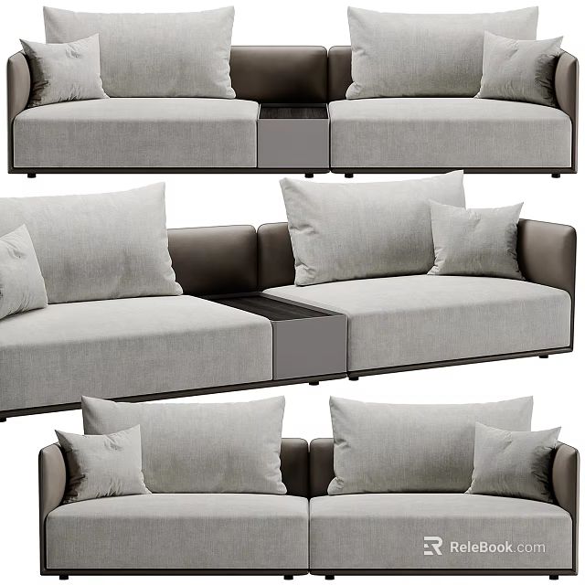 Modern Sectional Sofa With Gray Fabric Modular Design And Plush Pillows 3d model
