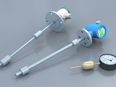 Industrial Equipment Level Sensors With Stainless Steel Rod Blue White Heads And Pressure Gauge 3d model