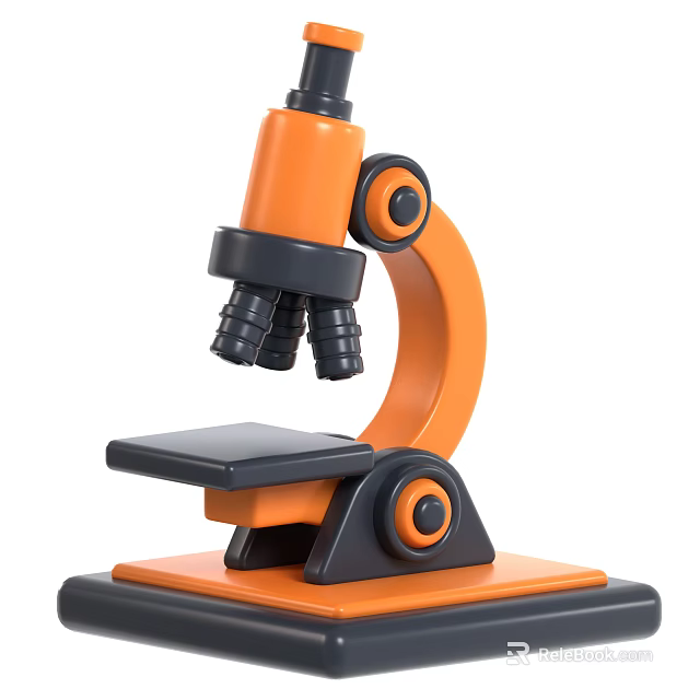 Orange And Black Microscope With Adjustable Stage And Objective Lenses On Stable Base 3d model 