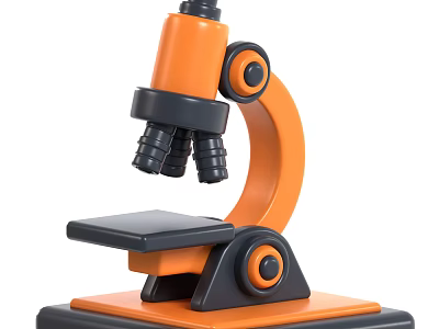 Orange And Black Microscope With Adjustable Stage And Objective Lenses On Stable Base 3d model