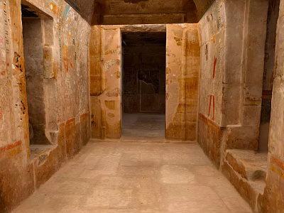 Ancient Egyptian Tomb Chamber With Stone Walls Hieroglyphs And Wall Paintings 3d model