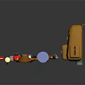 Decorative Ornament Set with Orange Backpack Green Water Bottle Camping Gear and Outdoor Accessories