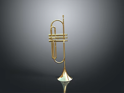 Shiny Golden Brass Trumpet Decorative Ornament For Home Living Room 3d model