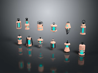 Decorative Lanterns With Various Designs Pink And Blue Colors And Stylish Structures 3d model