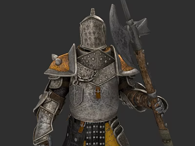 Game and Movie Character in Armored Suit With Cross Emblem Holding Battle Axe 3d model