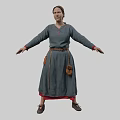Woman Wearing Gray Dress With Red Lining Brown Belt And Hanging Pouch Arms Outstretched