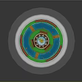 Landscaped Circular Fountain Pool With Bridges Benches And Colored Rings