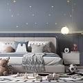 Starry Kids Room Design With Moon Star Wall Decor Hanging Airplane Bed And Toys
