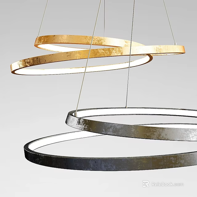 Modern Circular Chandelier With Gold Silver Black Rings And Illuminated Hanging Design 3d model 