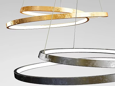 Modern Circular Chandelier With Gold Silver Black Rings And Illuminated Hanging Design 3d model