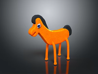 Orange Plush Pony Toy for Kids with Black Mane and Blue Eyes 3d model