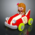Toy Doll With Pink Bow Riding Red And White Toy Car Yellow Wheels Number 1