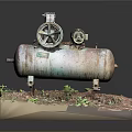 Old Rusted Vintage Industrial Equipment Model with Dirt and Grass Base