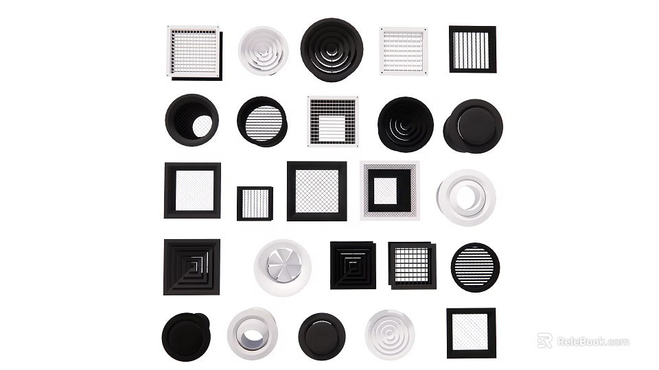 Modern Air Conditioner Vents With Various Shapes Grid Patterns And Colors 3d model 