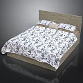 Modern Wooden Bed With Floral Pattern Bedspread And Decorative Pillows 3d model