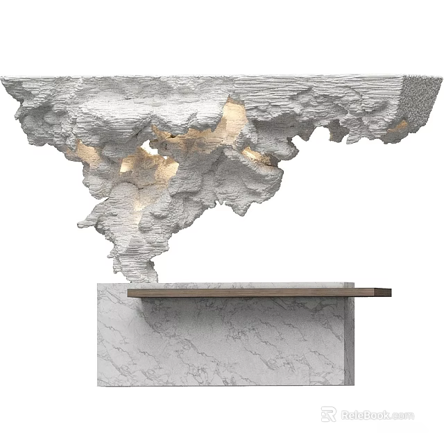 Elegant Marble Reception Desk With Artistic Sculptural Structure And Warm Lighting 3d model 