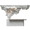 Elegant Marble Reception Desk With Artistic Sculptural Structure And Warm Lighting