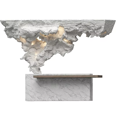 Elegant Marble Reception Desk With Artistic Sculptural Structure And Warm Lighting 3d model