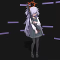 Anime Woman With Purple Long Hair Orange Crown Headpiece Gray Dress On Black Background