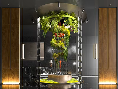 Modern Luxury Indoor Vertical Garden With Green Plants Wooden Panels And Ambient Lighting 3d model