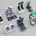 Diverse VR Gaming Equipment Including Headsets Chairs And Multi Screen Consoles