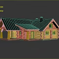 Log Cabin With Log Structure Black Roof Chimney Windows And Wooden Door