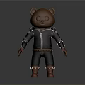 Brown Bear Doll Wearing Black Leather Jacket with Studs Brown Leather Pants and Boots