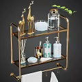 Hanging Wall Cabinet Gold Metal Two Tier Bathroom Storage With Decor Items And Toiletries