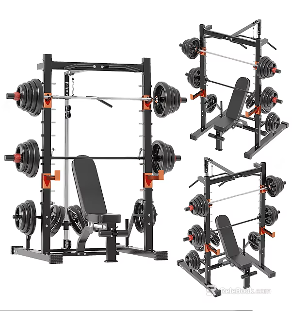 Multifunctional Home Gym Fitness Equipment Set With Power Rack Barbells Dumbbells And Weight Bench 3d model 