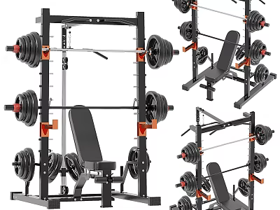 Multifunctional Home Gym Fitness Equipment Set With Power Rack Barbells Dumbbells And Weight Bench 3d model